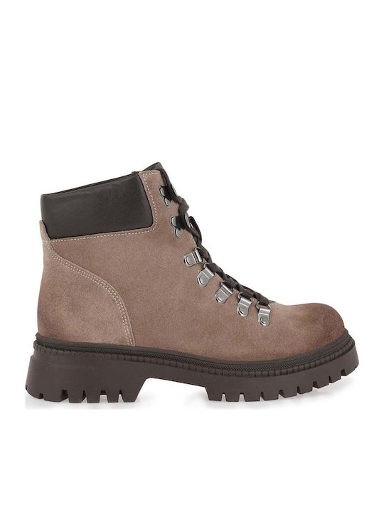 Tsakiris Mallas Suede Γυναικεία Μποτάκια Καφέ