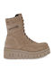 Suede Women's Brown Combat Boots with Medium Heel
