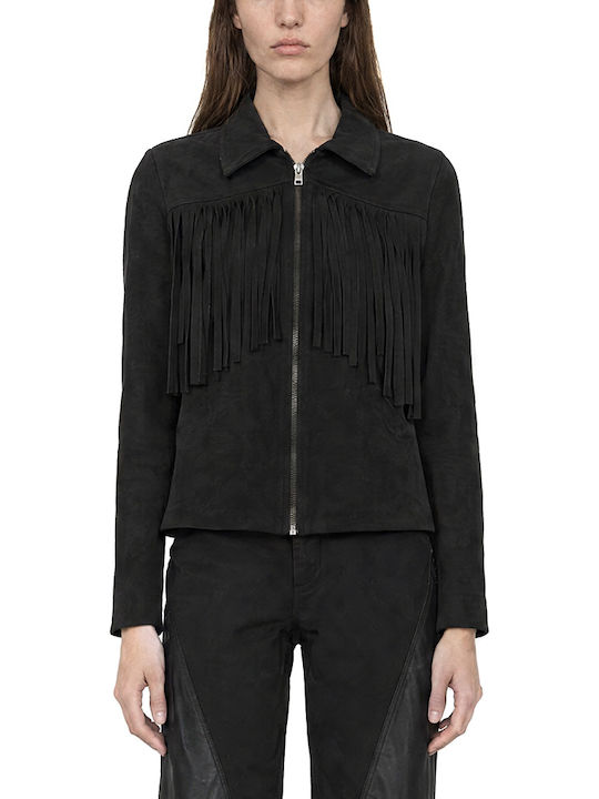 Zoya Lange Damenjacke aus Wildleder für den Winter Schwarz