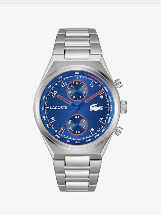 Lacoste Line Racer Men's Watch 42mm Battery-Powered Chronograph with Silver Stainless Steel Bracelet