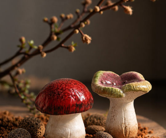 Pilz Keramik Glasiert 8.4x7.9x9.5cm Rot Kaeming