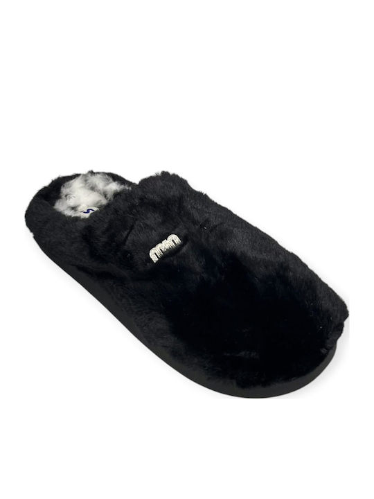 Dicas Damen Winterhausschuhe mit schwarzem Fell