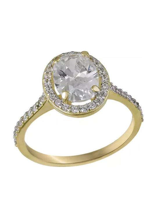 Solitärring Rosette aus 14K Gold mit Zirkonia