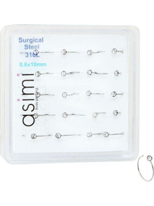 Asimi Body Piercing Silver Steel Nose Hoop Earring 8 x 2.5mm