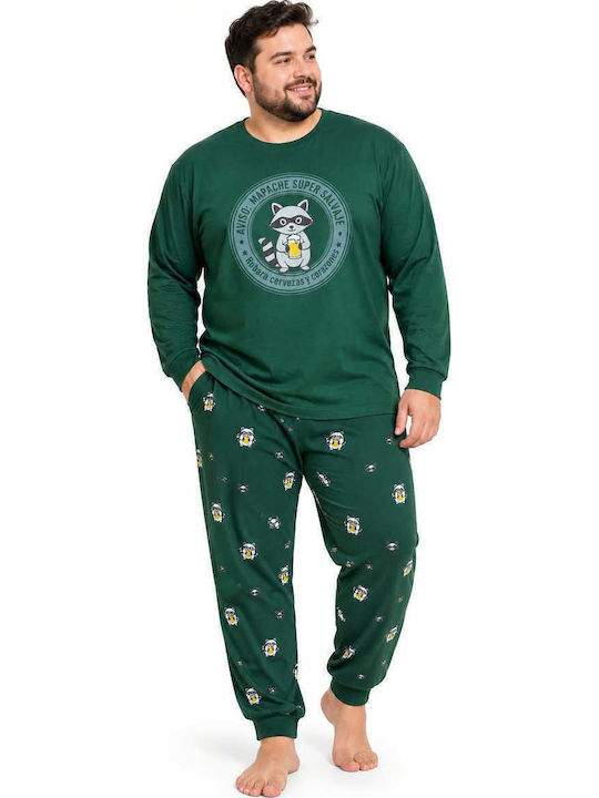 Dark Elephant Pijamale de Iarnă pentru Bărbați din Bumbac Verde Închis Dark Elephant Pijamale de Iarnă pentru Bărbați din Bumbac Verde Închis