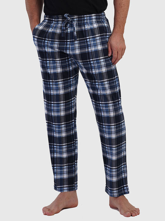 Vienetta Secret Pantaloni de Pijama Bărbătești de Iarnă, În Carouri, Albastru Marin