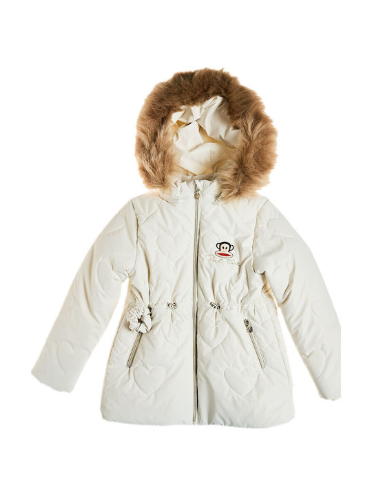 Kids’ Short Quilted Hooded Jacket Ecru