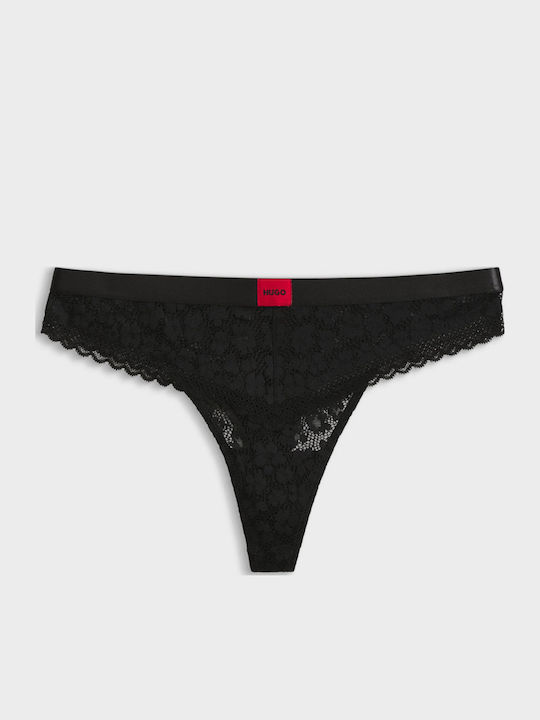 Damenstring mit Spitze Black