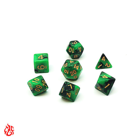 Set de Zaruri Bicolore Verzi și Negre cu Săculeț Set de Zaruri Acrilice RPG Dungeons & Dragons Pathfinder Wargames