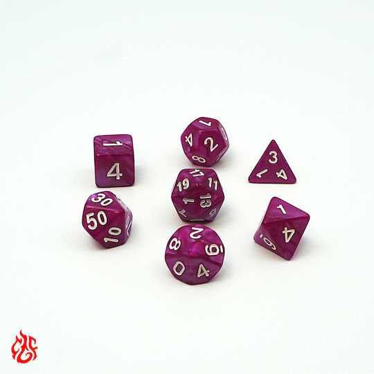 Set de Zaruri Mov cu Numere Albe și Săculeț RPG Dungeons & Dragons Pathfinder Wargames