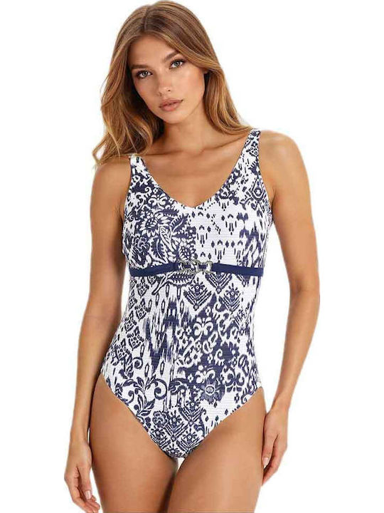 White One-Piece Swimsuit With Blue Color
