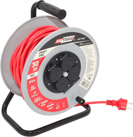 AWTools Extension Cord Reel with 30m Cable Waterproof