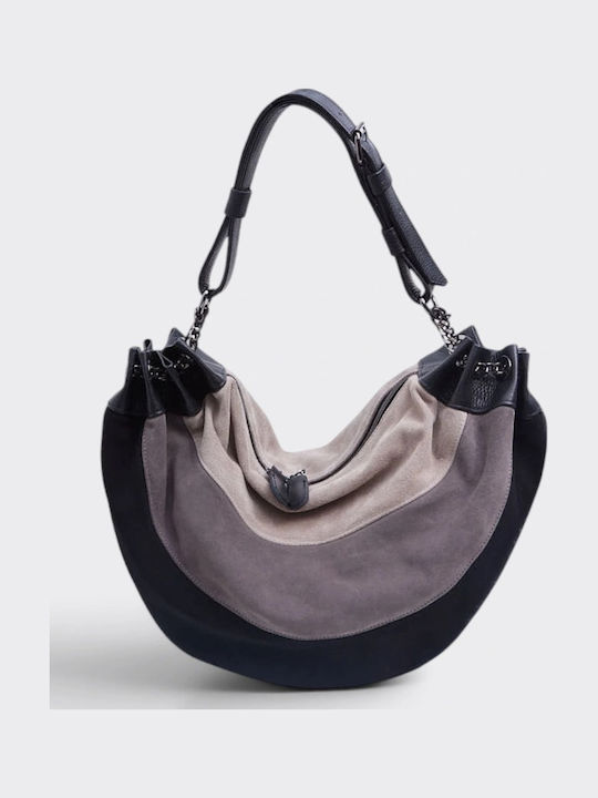 Triple Moon Suede Black Leather Women's Shoulder Bag