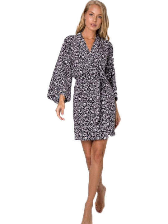 Aruelle Winterlicher Damen-Bademantel mit Nachthemd in Schwarz-Weiß