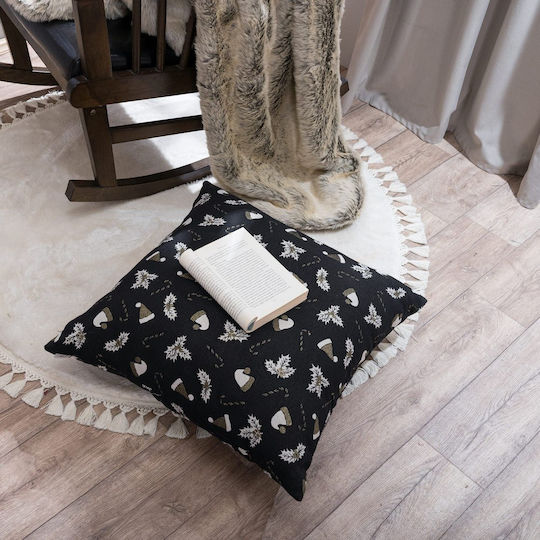 Teoran Pernă Decorativă de Crăciun Neagră 65x65cm