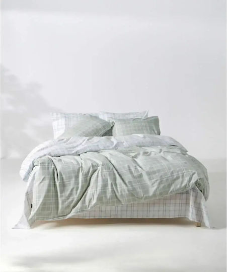 Kentia Loft Jinu Double Fitted Sheet Set 160x200+35cm Light Green - White (4pcs)