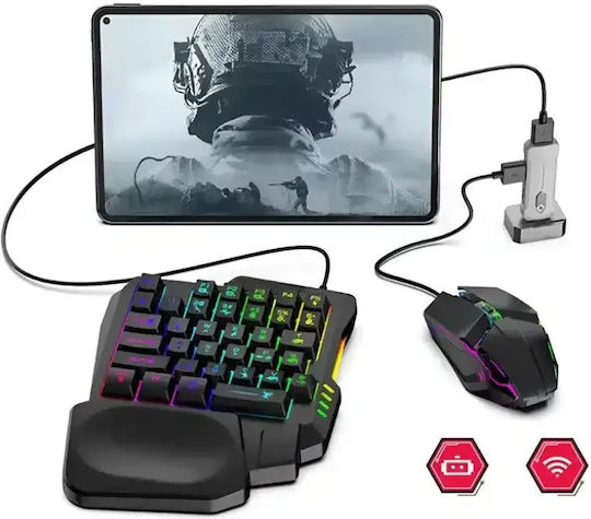 5 In 1 Mobile Gaming Combo Pack – Rgb Mini Gaming Keyboard Gaming Mouse Mobile Holder & Gaming Adapter Android & Ios