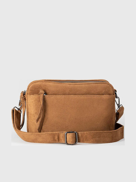 Damen-Crossbody-Tasche aus Wildleder in Camel