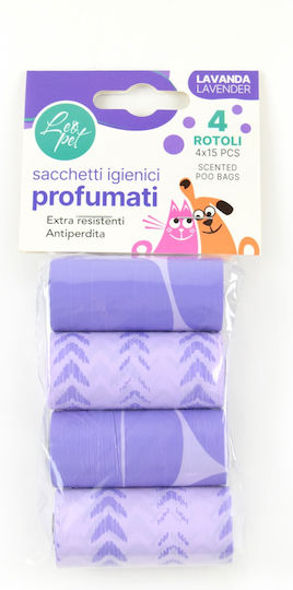 Leopet Pungi Igienice Parfumate pentru Câini, cu Aromă de Liliac, 4 Role x 15 Pungi
