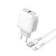 Leewello Зарядно устройство с USB-A порт и USB-C кабел 18 W Quick Charge 3.0 Бял (LW-5024)