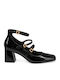 Black Pumps with Strap & Chunky Mid Heel WI-3239-27HH-BLACK