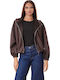Braune Damen-Cropjacke aus Wildleder für den Winter