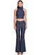 Women's High-Rise Fabric Flared Trousers in a Relaxed Fit Blue