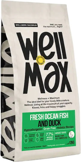 Wellmax Grain-Free Dry Dog Food Adult Fresh Ocean Fish Duck Hypoallergenic 12kg