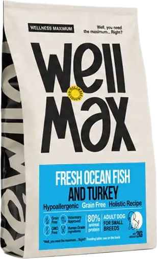 Wellmax Grain-Free Dry Dog Food for Small Breeds with Fresh Ocean Fish and Turkey Hypoallergenic 2kg