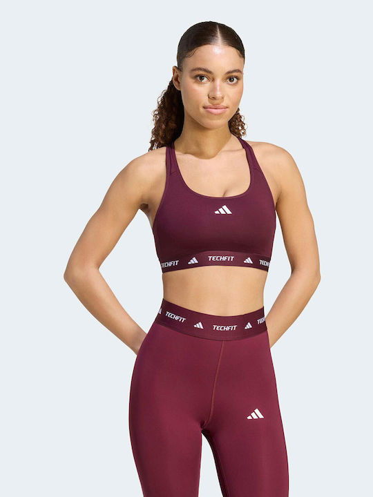 adidas Techfit Bustier Sportiv pentru Femei Roșu cu Burete Detașabil