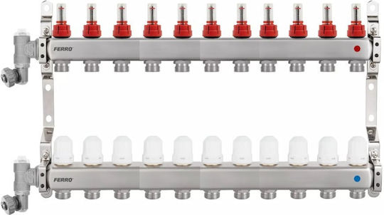 Ferro F-comfort Stainless Steel Manifold 11 Outlets Thermostatic Valves Flow Meters Manual Air Vent Drain Valve C.o C.w.u