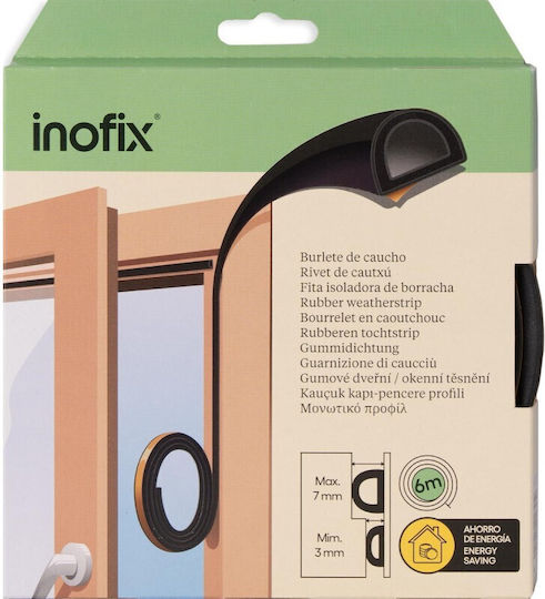 Inofix Αφρώδες Αεροστόπ Πόρτας σε Μαύρο Χρώμα 6mx0.7cm