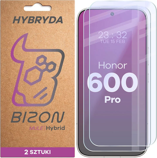 Set 2 Bizon Hybrid Mule Duo Folii de Protecție din Sticlă Hibridă pentru Ecran, Compatibile cu Honor 600 Pro 5G, Transparente