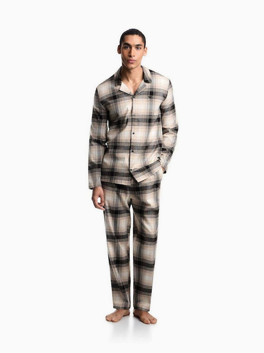 Emporio Armani Winterlicher Karierter Herrenpyjama aus Baumwolle Clay Check