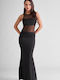Maxi Evening Dress with Mesh Black