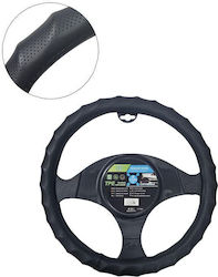 Universal Car Steering Wheel Cover in Red Leatherette with Black Stitching