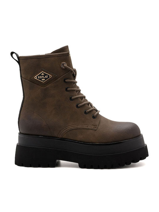 Any Icon Damen-Kampfstiefel mit Mittelhohem Absatz Braun
