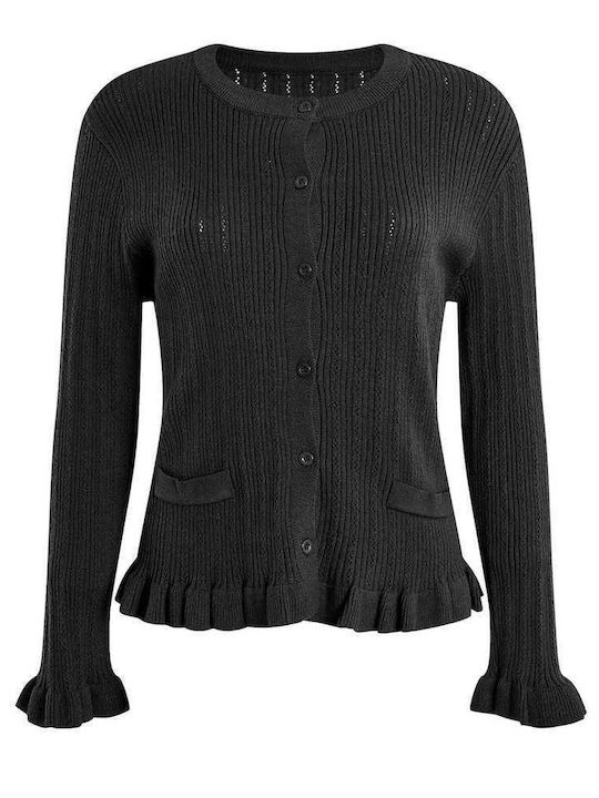 Celestino Women's Ruffle Slim Fit Cardigan Black