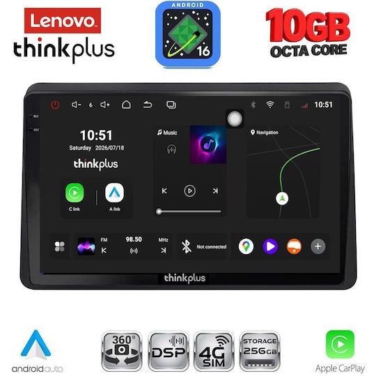 Lenovo Auto-Audiosystem für Opel Movano Renault Master BMW X2 / X6 Nissan NV400 2020–2026 (Bluetooth/USB/WiFi/GPS/Apple CarPlay/Android Auto) mit 10-Zoll-Touchscreen