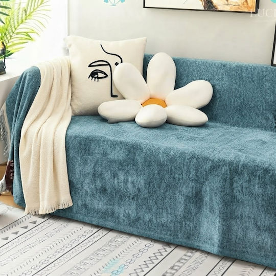 SpitiBazaar Chenille Light Blue Throws Set 3 Pcs