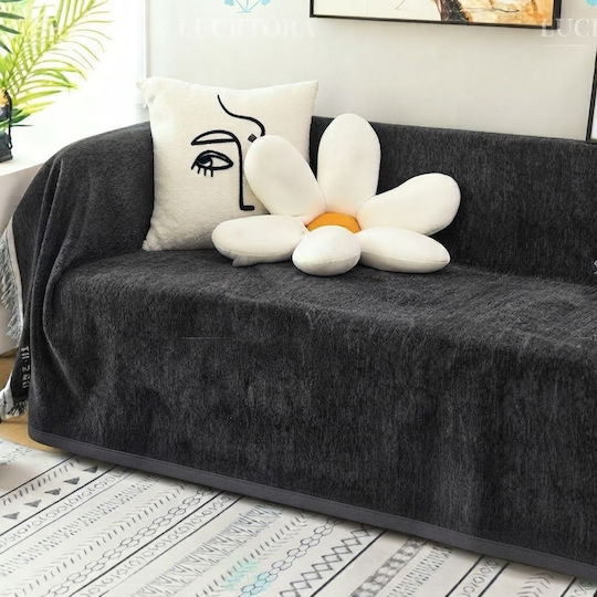 SpitiBazaar Chenille Dark Grey Throws Set 3 pcs