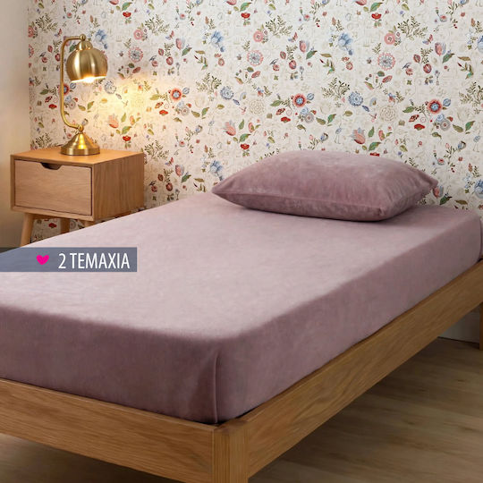 Cosy Life Bettlaken-Set mit 1 Kissenbezug für Einzelbett, Flanell, mit Gummizug, 100 x 200 + 30 cm, Altrosa (2 Stück)