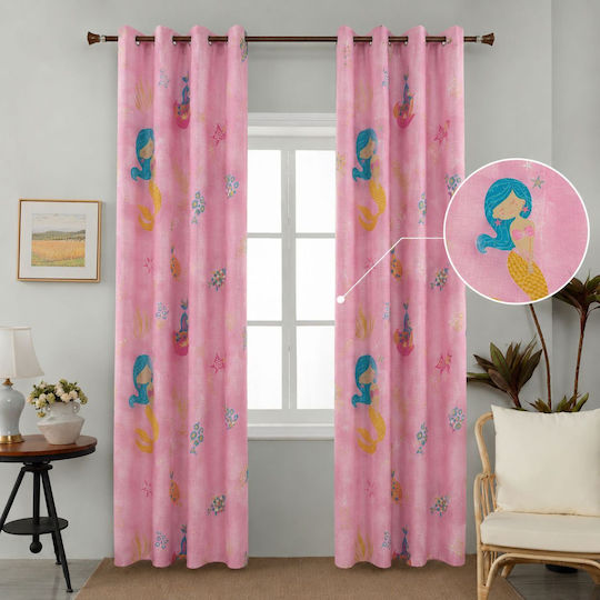 Mc Decor Детска Затъмняваща Завеса с Капси Розова 260x270 см