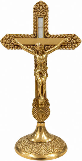 Tabletop Brass Crucifix in Mother-of-Pearl 27cm Standing Crucifix