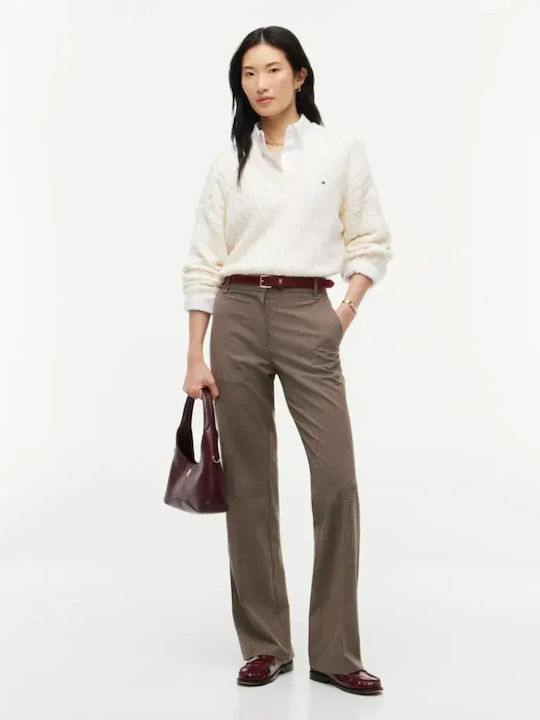 Women's Beige Fabric Trousers in Slim Fit
