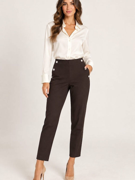Women's Brown Fabric Trousers