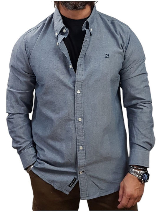 Rebase Πουκάμισο Regular Fit Oxford Blue Melange