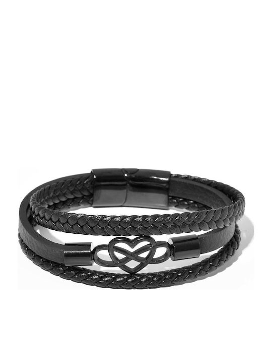 Toro Nero Women's Leather Bracelet with Heart Design 21cm