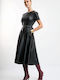 Midi-Lederkleid Schwarz
