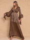 Maxi Βραδινό Φόρεμα Κρουαζέ με Βολάν Brown FW27-5085